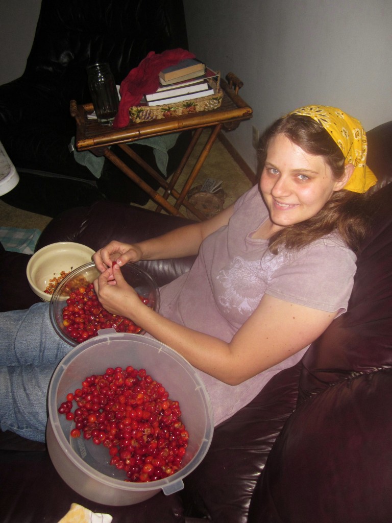 Pitting cherries and watching old movies!