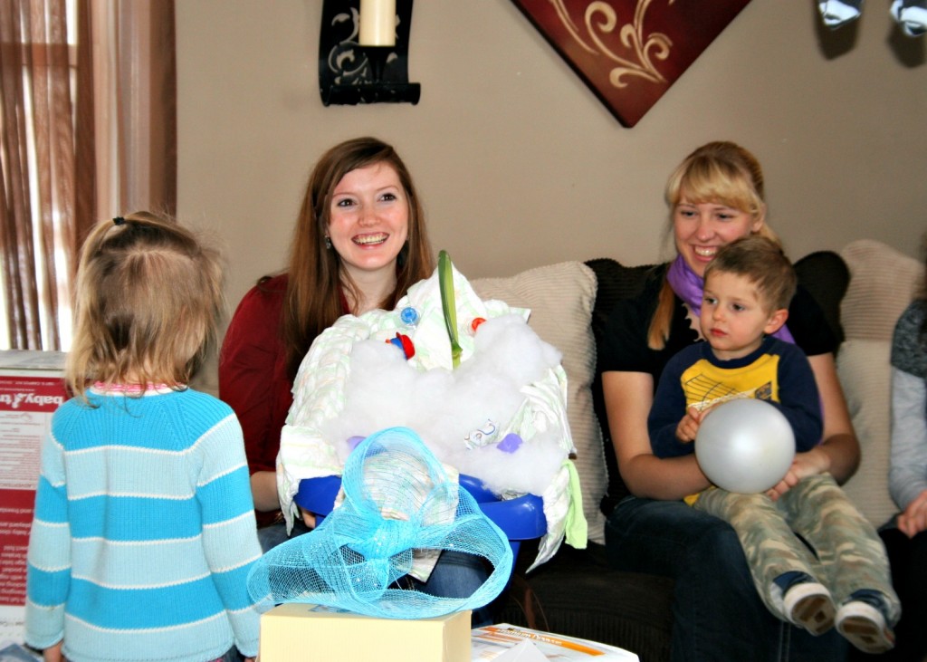 Somebody made an adorable baby showers out of a baby washtub! Esther loved it!