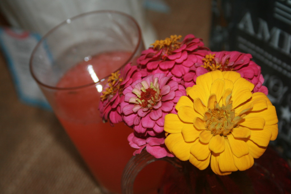 Strawberry Lemonade and Zinnias. Perfect Combo! :) 